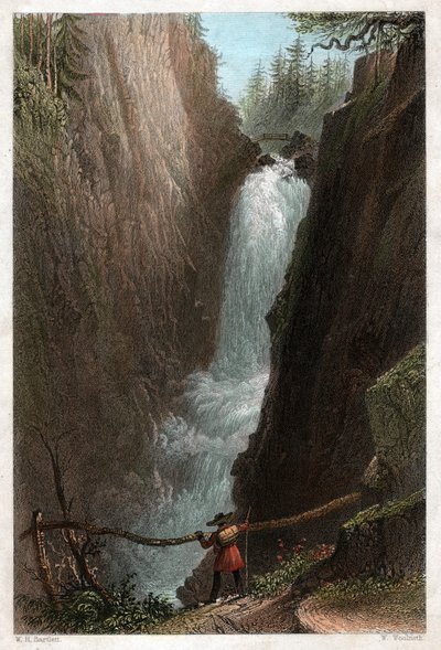 Vandfald i Aar. (Gravering, ca. 1850) af William Henry Bartlett