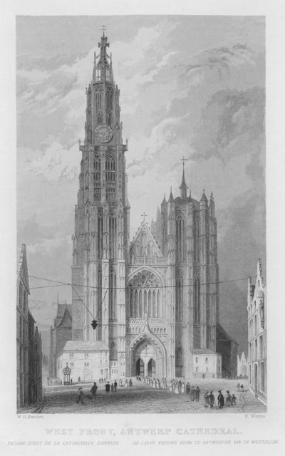 Vestfronten, Antwerpen katedral (gravering) af William Henry Bartlett
