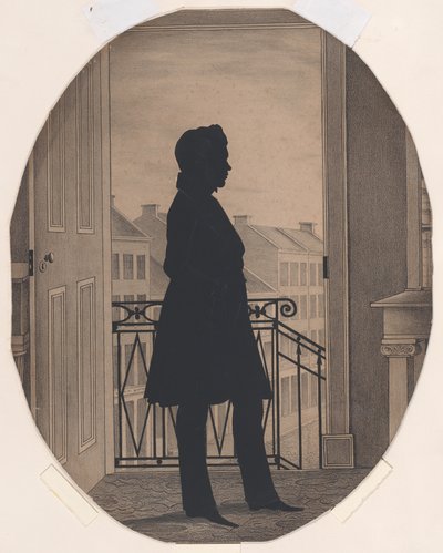 Silhuet af en ung mand før et åbent vindue, mod højre, før 1860. af William Henry Brown