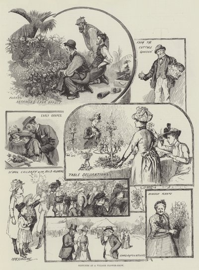 Skitser ved et landsbyblomstershow af William Henry Charles Groome