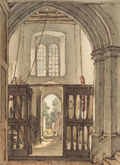 Interiør i klokketårnet i Bushey Kirke af William Henry Hunt