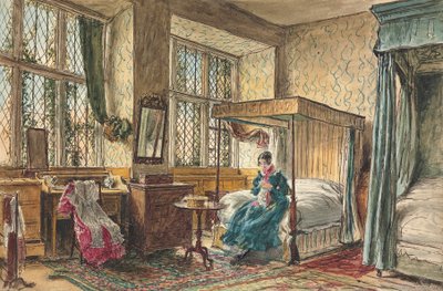 Miss Moore syr i sit soveværelse, Hardwick Hall, Derbyshire af William Henry Hunt