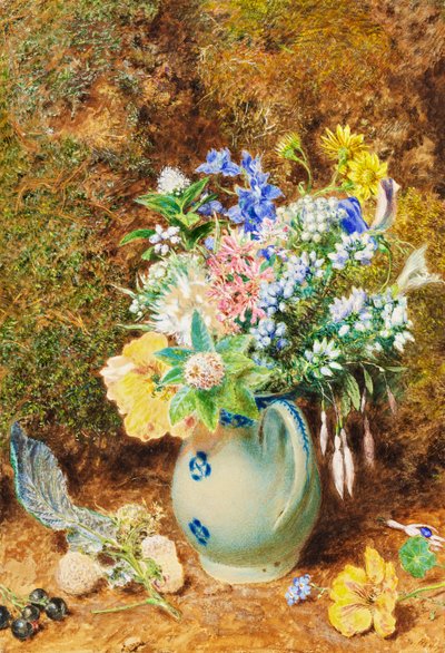 Lyseblå Kinakande med heder og små blomster, c.1860 af William Henry Hunt