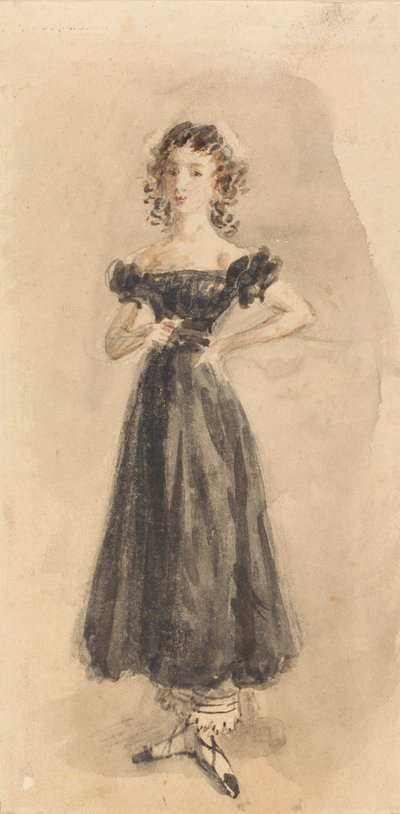 Studie af en ung pige, med ringlets, i en sort aftenkjole af William Henry Hunt