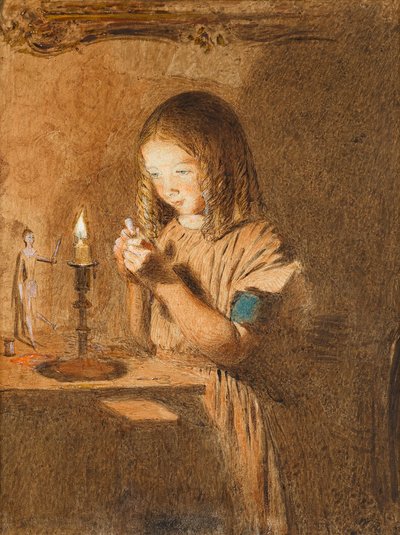 Threading a Needle: The Young Seamtress, ca. 1845 (wc på papir) af William Henry Hunt