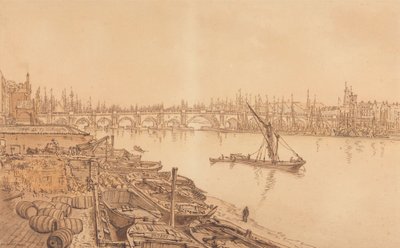 Udsigt over Old London Bridge af William Henry Hunt