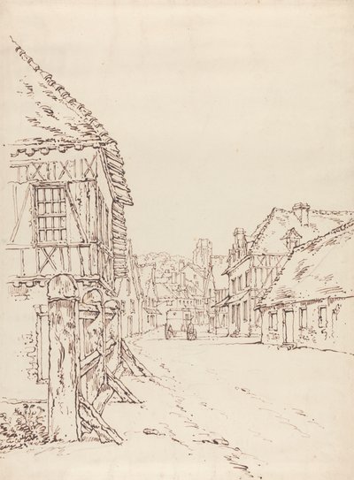 Udsigt over en gade i en fransk by af William Henry Hunt