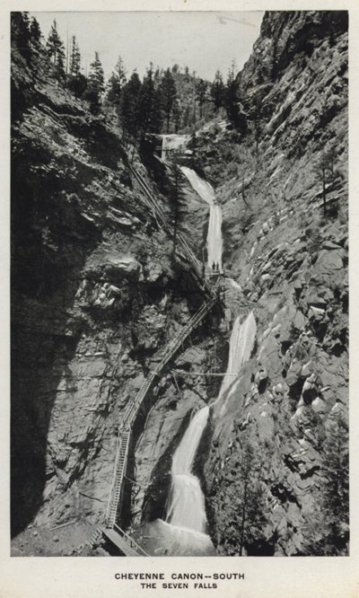 Canyons of Colorado: Cheyenne Canon, South, The Seven Falls (s/h-billede) af William Henry Jackson