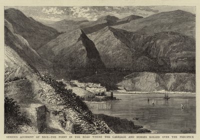 Alvorlig ulykke i Nice, punktet på vejen, hvor vognen og hestene trillede over afgrunden af William Henry James Boot