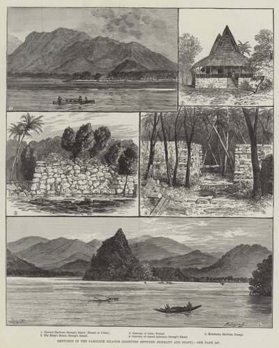 Skitser på Carolineøerne, omstridt mellem Tyskland og Spanien af William Henry James Boot
