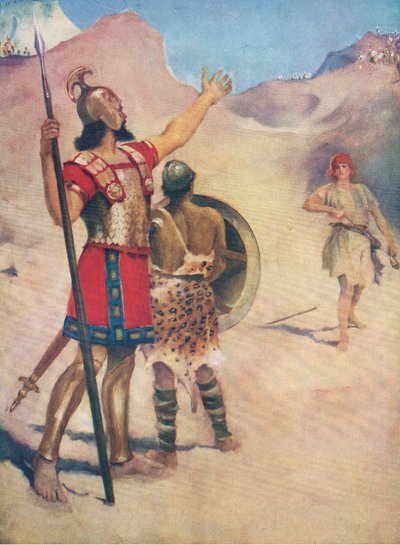 David og Goliath, fra Bibelens billedbog udgivet af Thomas Nelson, ca. 1950 af William Henry Margetson