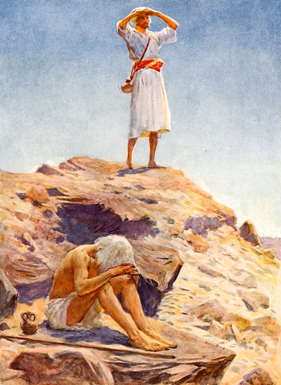 Elias og hans tjener ser efter regn på Karmelbjerget af William Henry Margetson