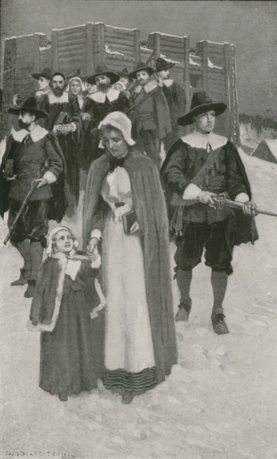 Sabbatsdag med pilgrimsfædrene ved deres første bosættelse i New Plymouth af William Henry Margetson