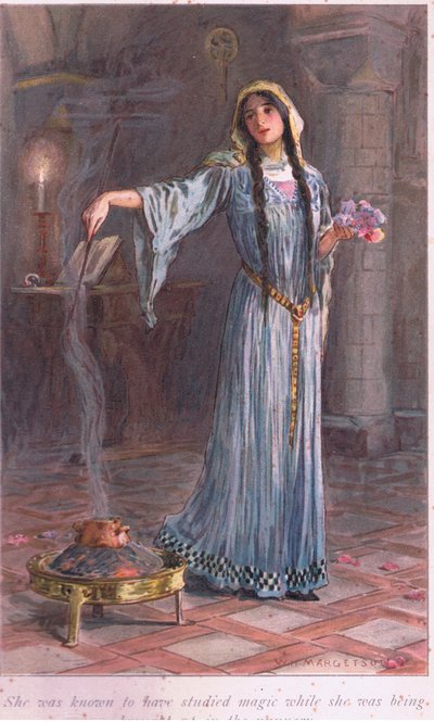Hun var kendt for at have studeret magi, mens hun blev opdraget i nonneklosteret af William Henry Margetson