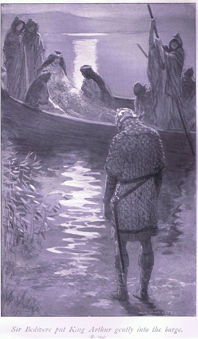 Sir Bedivere satte forsigtigt kong Arthur ind i prammen af William Henry Margetson