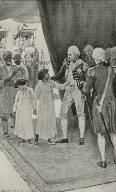 Sultan Tippus sønner modtages af Lord Cornwallis som gidsler af William Henry Margetson