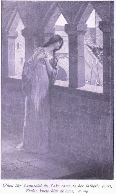 Da Sir Launcelot du Lake kom til sin fars hof, kendte Elaine ham straks af William Henry Margetson
