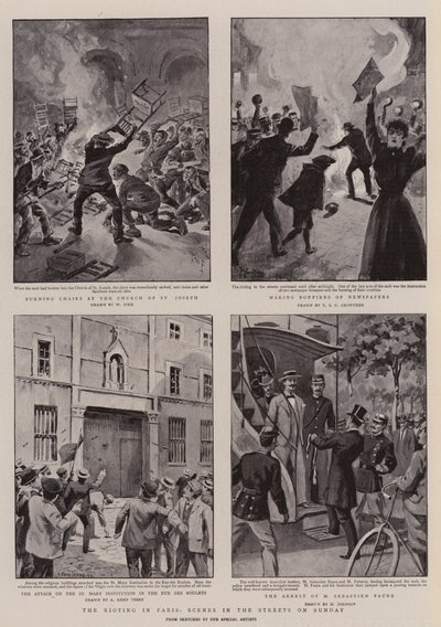 Optøjerne i Paris, Scener i gaderne på søndag af William Henry Pike