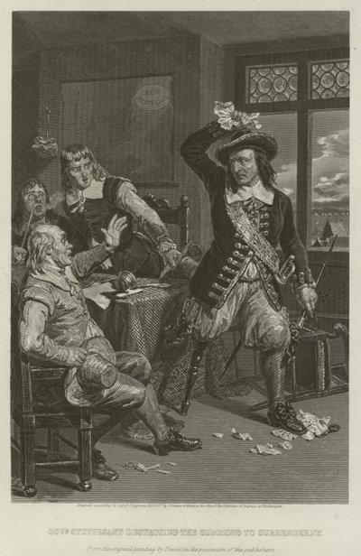 Guvernør Stuyvesant ødelægger indkaldelsen til at overgive New York, 1664 af William Henry Powell