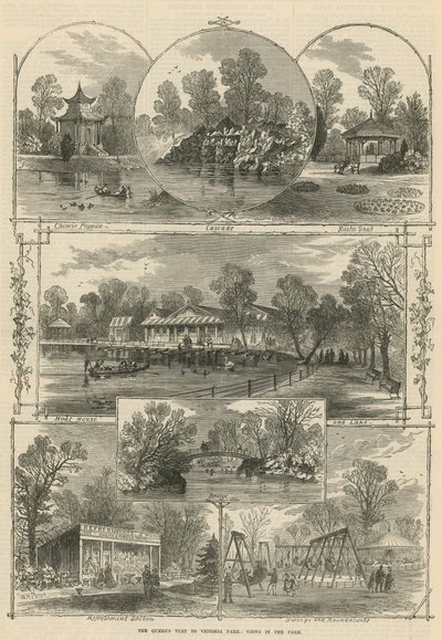 Dronningens besøg i Victoria Park: udsigt i parken (gravering) af William Henry Prior