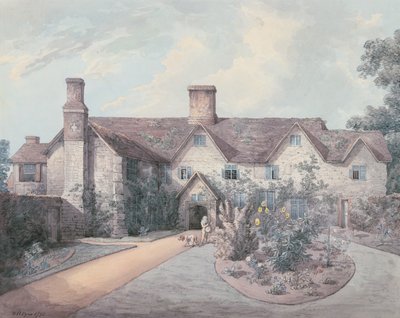 En dreng spiller på tromme i haven til et landsted, 1793 (pen og blæk med wc over grafit på papir) af William Henry Pyne