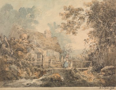Cottage og Foot Bridge af William Henry Pyne
