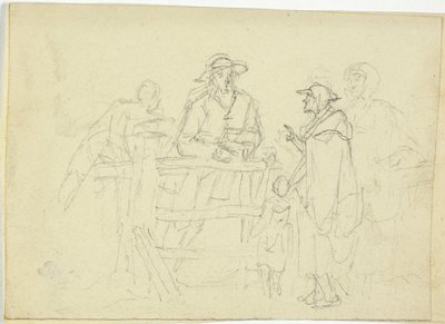 Fire figurer ved et hegn af William Henry Pyne