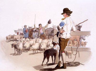 Hyrder af får og kvæg, fra The Costumes of Great Britain, pub. Af Henry Miller, 1805 (håndfarvet tryk) af William Henry Pyne
