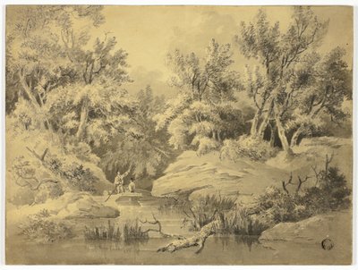 To figurer, der putter i en skovbæk af William Henry Pyne
