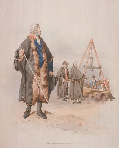 Ward Beadle i borgerdragt, med en stav, ved en Wardmote-undersøgelse, 1805 af William Henry Pyne