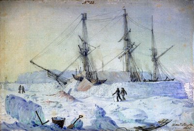"Nr. 22 er et billede af skibets bagbordsside med en effekt af solopgang i februar 1837 og viser snevæggenes tilstand på det tidspunkt. af William Henry Smyth