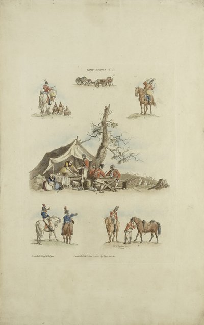 Lejrscener, 1803 (farvet radering) af William Henry after Pyne