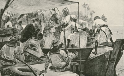 En britisk flådeofficer, der overhaler en arabisk slave Dhow (litho) af William Heysham (after) Overend