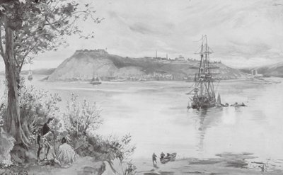 Udsigt over byen og fæstningen i Quebec, AD 1759 (litografi) af William Heysham (after) Overend