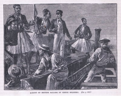 Arrestation af de britiske sømænd af græske soldater 1850 e.Kr af William Heysham Overend