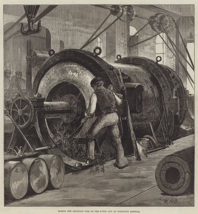 Boring the trunnion coil of the 81-ton Gun på Woolwich Arsenal af William Heysham Overend