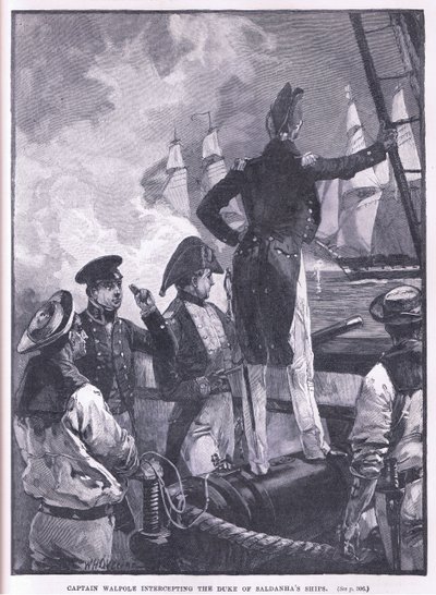 Kaptajn Walpole opsnapper hertugen af Saldanhas skibe af William Heysham Overend