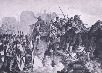 Forsvar af en laager mod et zuluangreb, illustration fra British Battles on Land and Sea , 1915 af William Heysham Overend