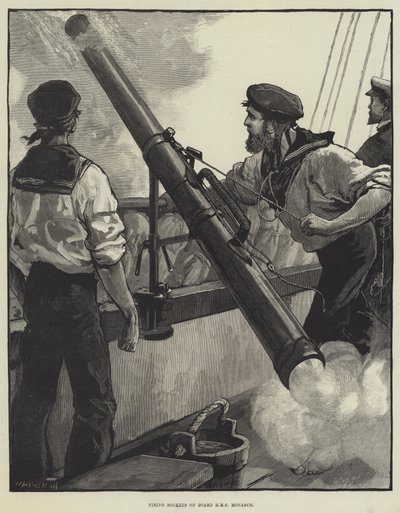 Affyring af raketter om bord på HMS Monarch af William Heysham Overend