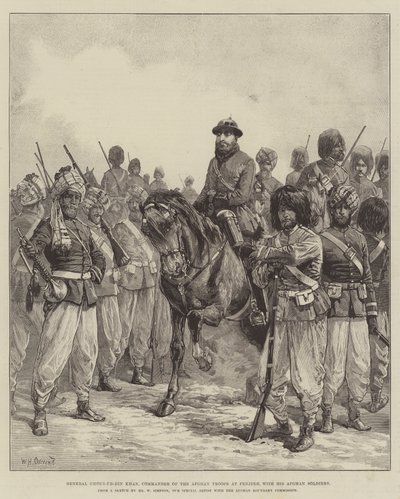 General Ghous-ud-din Khan, kommandør for de afghanske tropper i Penjdeh, med sine afghanske soldater af William Heysham Overend