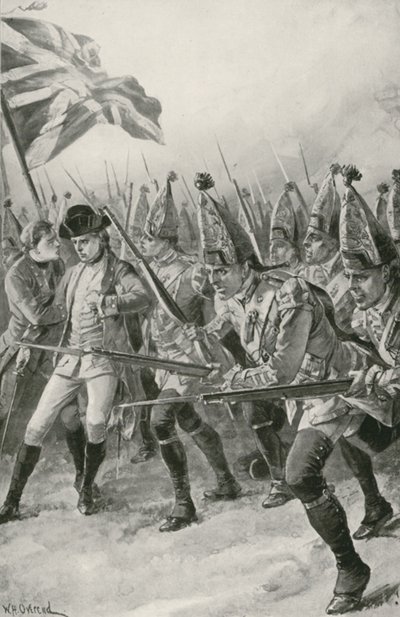 General Wolfe er dødeligt såret, da han leder angrebet på Abrahams sletter af William Heysham Overend