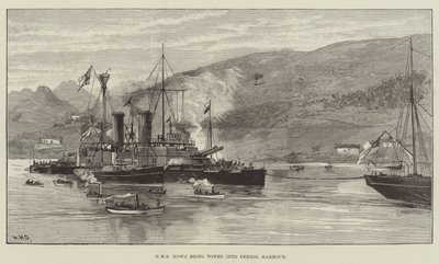 HMS Howe bliver bugseret ind i Ferrol Harbor af William Heysham Overend