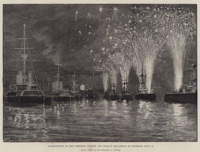 Illumination af den kombinerede britiske og italienske eskadrille ved Spithead, 12. juli af William Heysham Overend