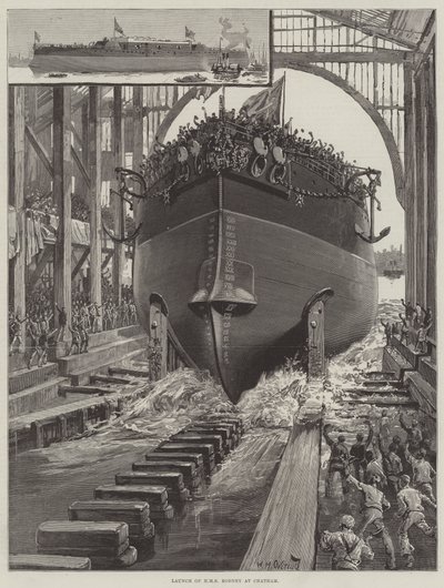 Lancering af HMS Rodney i Chatham af William Heysham Overend