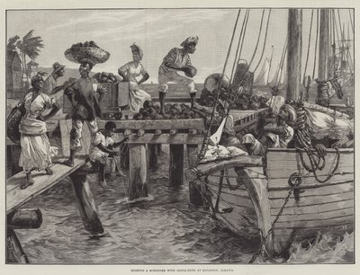 Indlæser en skonnert med kakao-nødder i Kingston, Jamaica af William Heysham Overend