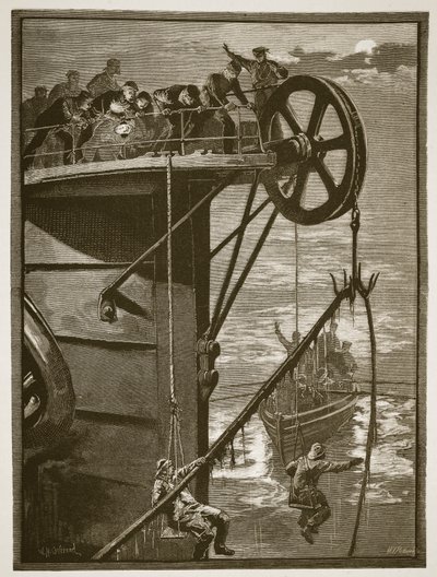 Moderne videnskab: Optagning af et telegrafkabel på havet, graveret af W.J. Palmer af William Heysham Overend