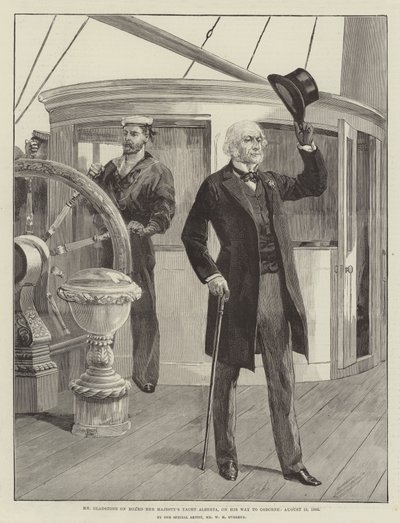 Hr. Gladstone om bord på Hendes Majestæts Yacht Alberta, på vej til Osborne, 15. august 1892 af William Heysham Overend