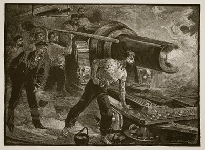 Søkrigsførelse: arbejder med en skibspistol, indgraveret af W.J. Palmer af William Heysham Overend