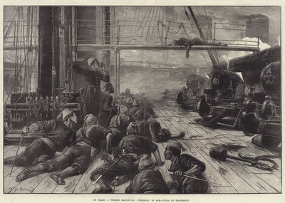 Om bord på en tyrkisk krigsmand, der forbereder sig på at ramme, skydning med elektricitet af William Heysham Overend