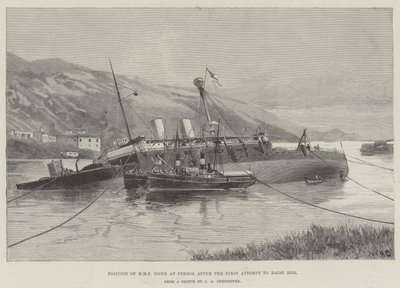 Stilling af HMS Howe hos Ferrol efter det første forsøg på at opdrage hende af William Heysham Overend